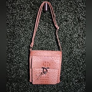 Vegan Alligator Print Elegant Tan Crossbody Bag